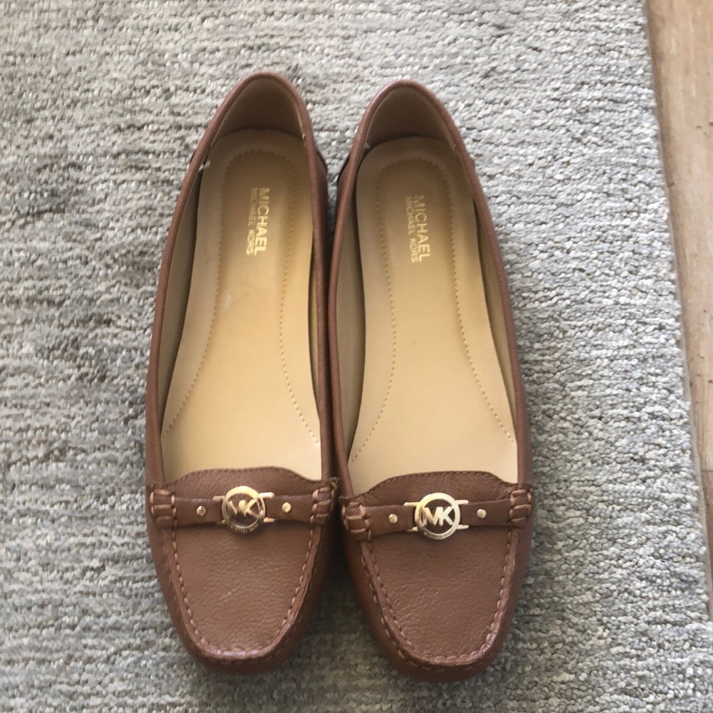 Michael Kors Brown Leather Loafers with Gold Detail
